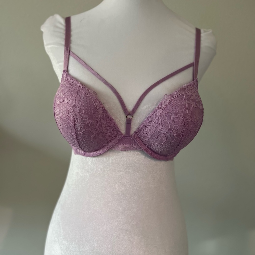 Victoria’s Secret Bombshell Lace Strappy Push-Up Bra in Mauve